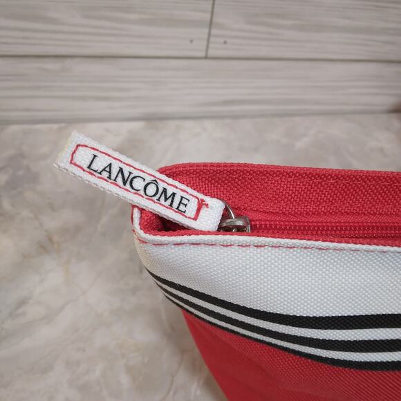 Lancome Small Cosmetic Bag, Red Black White Striped Make-Up Pouch - Picture 6 of 9
